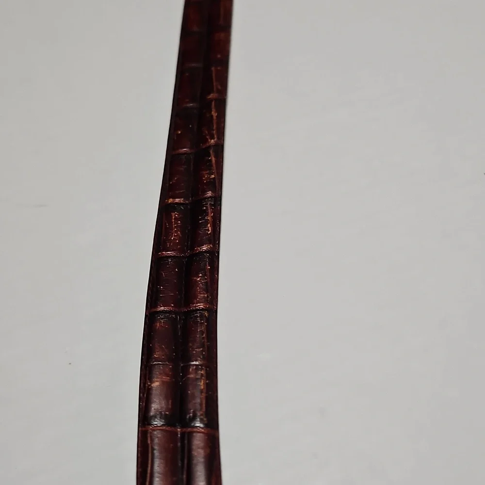 Italian Croco Calfskin Brown Leather Men's Adjustable Belt Size 50